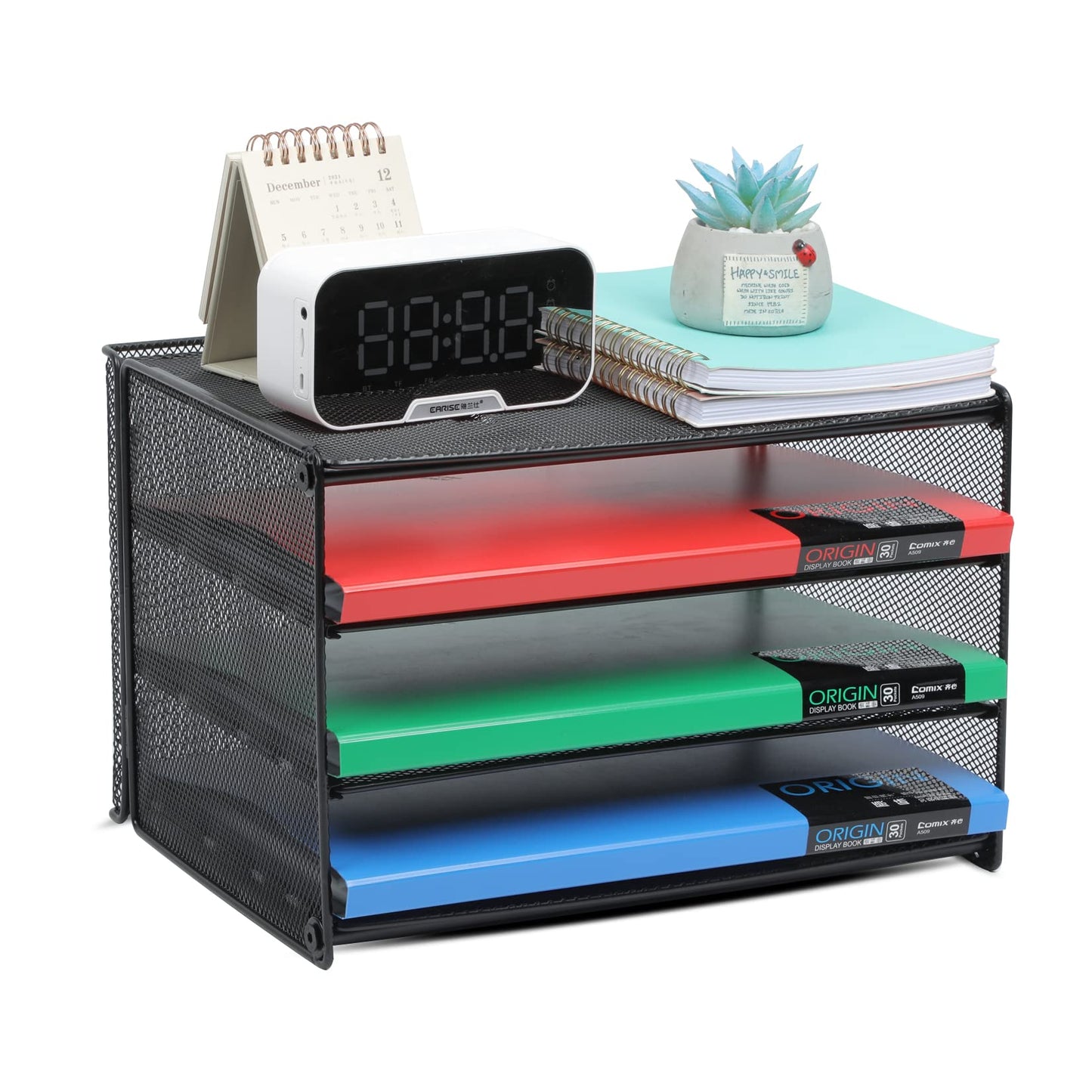 Samstar 2 Pack Paper Letter Tray, 3-Tier Desk File Organizer Paper Sorter Letter Shelf Rack, Mesh Made,Black
