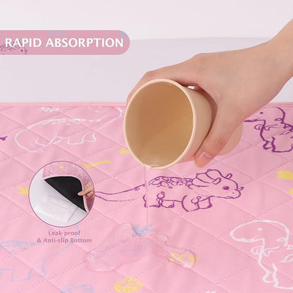 IEUUMLER Washable Pee Pads for Dogs, 1 Pack Non-Slip & Waterproof Pack Whelping Pad, Reusable Washable Puppy Potty Training Pad with Fast Absorbent for Playpen EU007 (Pink Dinosaur, 48"X48"-1pcs)