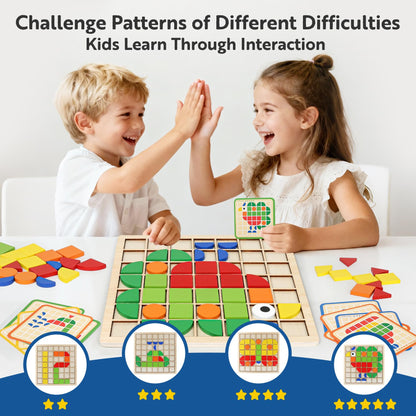 Wooden Stacking Puzzle Toy,120 Pcs Colorful Pattern Blocks Set Geometric Shape Puzzles for Kids Ages 3+, Montessori Preschool Educational STEM Puzzle Toys for Classroom Learning Kindergarten