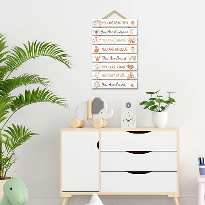 Rutiyoka Boho Wall Art for Girls' Room - Rainbow Inspirational Wood Decor for Kids' Nursery or Toddler Room Sign