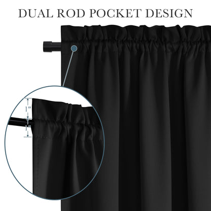 PONY DANCE Black Back Door Curtains for Door Window, 100% Blackout Dual Rod Pocket Privacy French Curtain for Kitchen, Thermal Insulated Small Window Drapes for Classroom, W25 x L40, 1 Panel