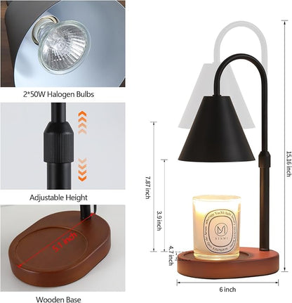 MEIXISUE Black Candle Warmer Lamp with Timer and Dimmer,Mother's Day/Birthday for Mom/Wife,Electric Wax Melt Warmer,Home Decor,Scented Jar Lamp,Adjustable Height,with 2 Bulbs