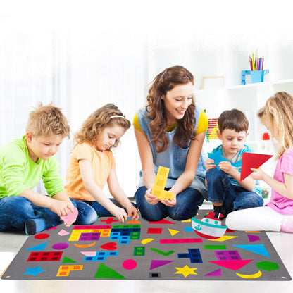 WATINC Shapes Teaching Felt Board Set - 64Pcs Large 3.5 Ft Montessori Preschool Learning Toy, Interactive Tangrams Storytelling Flannel Set for Toddlers, Early Learning Wall Hanging Kit for Classroom