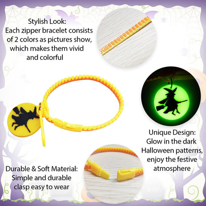 OuMuaMua Kids Halloween Party Favors Zipper Bracelets, 28 Pack Glow in the Dark Halloween Zipper Wristbands for Kids Gifts, Giveaways,Goodie Bag Fillers