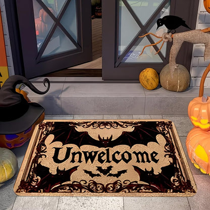 GRITOSE 19 * 31inch Halloween Door Mat Cashmere Unwelcome Design Door Mat with Bat Designs Doormats for Festival Party Front Spooky Decor Halloween Home Gothic Supplies