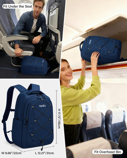 HanTrip Travel Laptop Backpacks for Women Men, Large Work Backpack for Commuter College School Book Bags, Reflective Water Resistant Backpack with Luggage Strap Bottle Pocket Chest Strap, Navy Blue