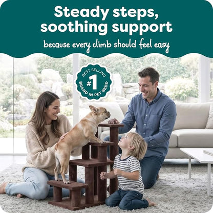 Furhaven Steady Paws Multi-Step Pet Stairs for High Beds & Sofas - Brown, 4-Step