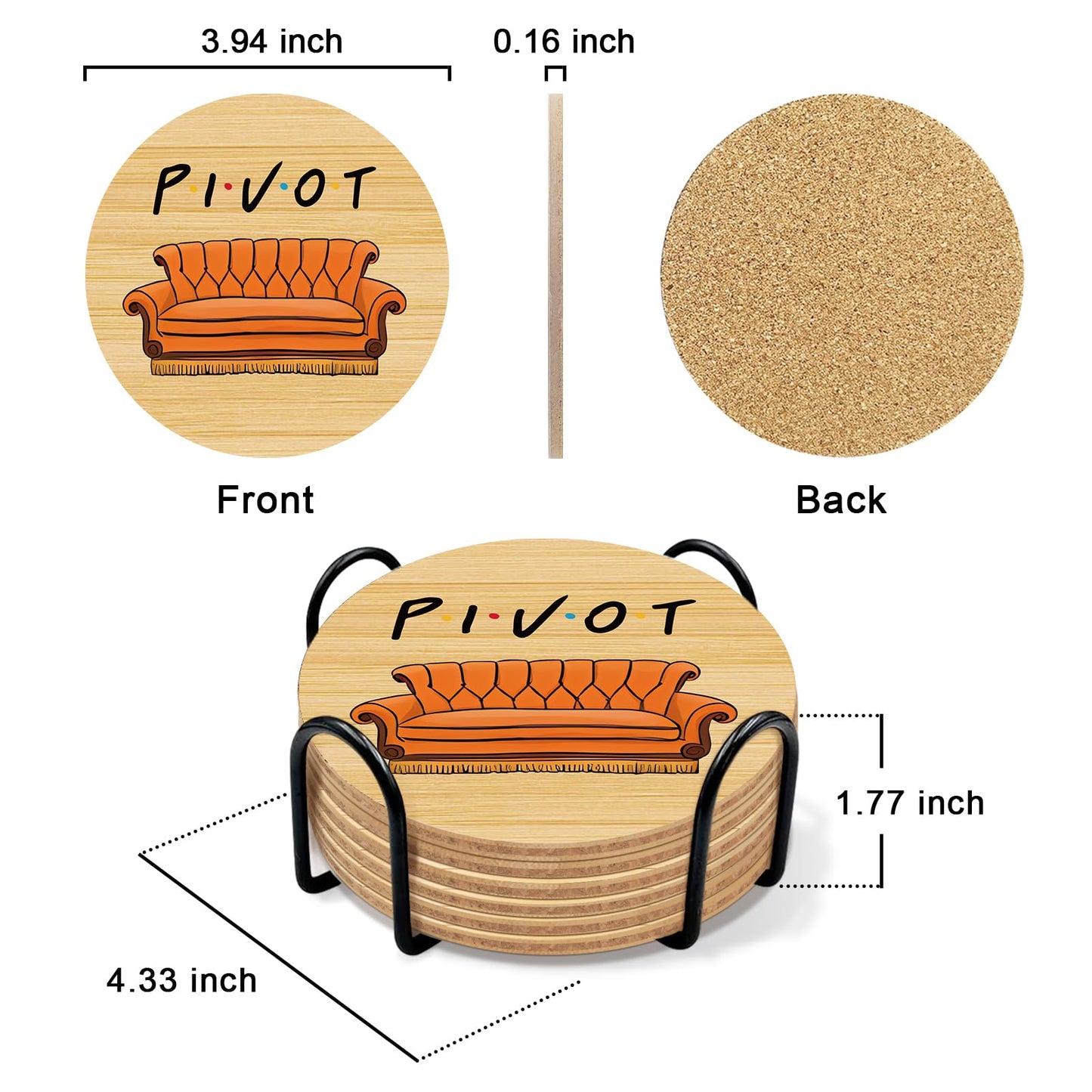 6 PCS Friends Cork Coasters for Drinks, Friends TV Show Merchandise, Funny Wooden Coasters for Drinks with Coaster Holder Home Kitchen Decor, Friend Themed Gifts for Fans
