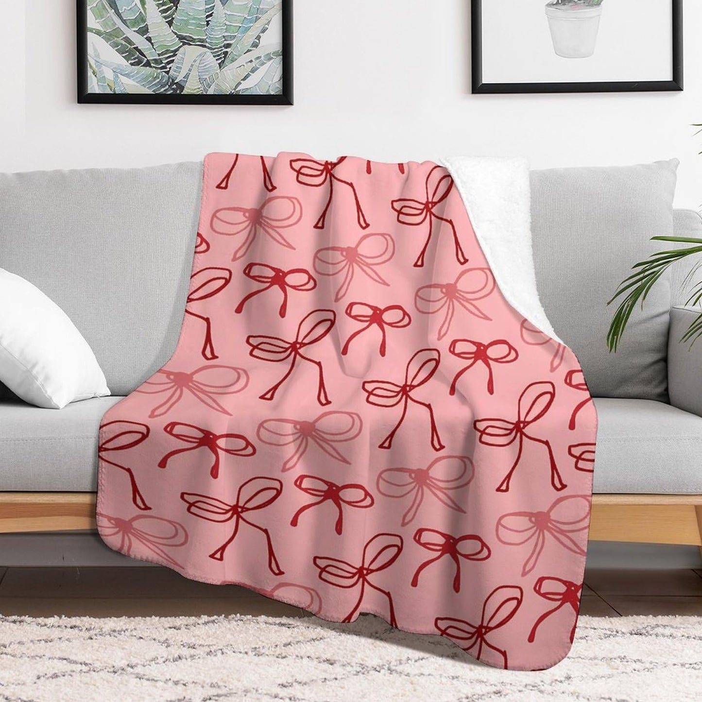 Pink Ribbon Red Bow Throw Blankets Fleece Blanket Super Soft Plush Throw Blanket Cozy Fuzzy Bed Blankets Microfiber Flannel Blankets for Couch, Bed, Sofa-40"x50"