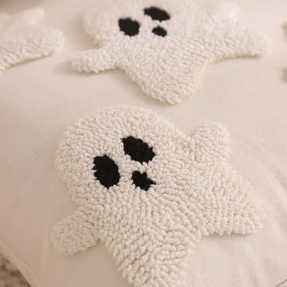 LUOYEHK Halloween Pillow Covers 18x18 Set of 2 Ghosts Decorative Throw Pillow Covers Holiday Canvas Embroidered Cushion Covers for Couch Sofa Bed Living Room