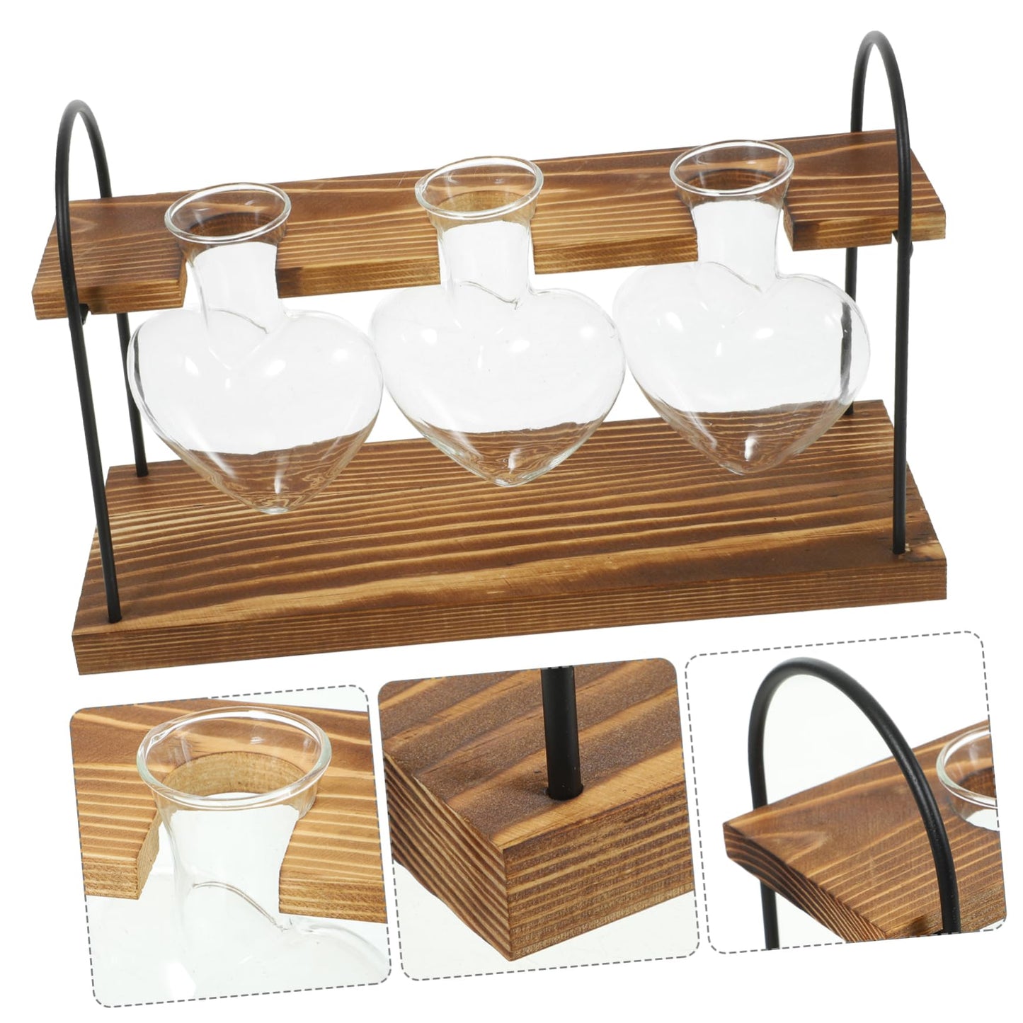 JOINPAYA 1Set Heart-Shaped Glass Plant Terrarium with Wooden Stand Hydroponic Vase for Indoor Water Plants Air Plants Desktop Container for Home Office Decor