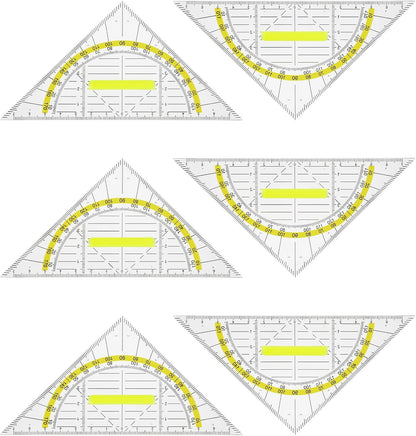 6PCS Triangle Ruler with Handle, Transparent Plastic Protractor Geometry Math Ruler Measuring Tool for Students Office Designers Painting Drafting