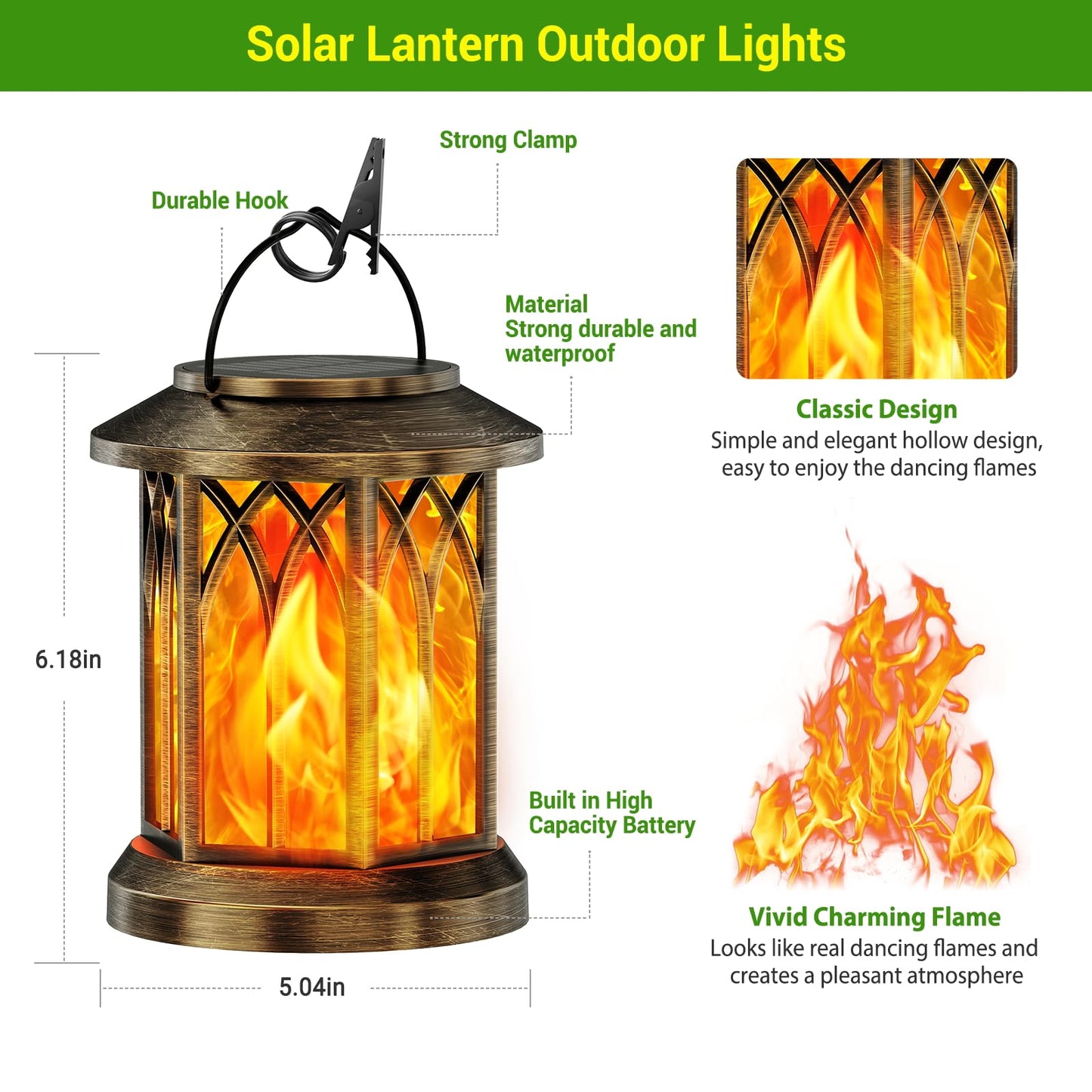 KOOPER 4 Pack Solar Lanterns Outdoor Waterproof, Upgraded Flickering Flame Solar Lantern Lights, Auto On/Off Lanterns Decorative Outdoor, Outdoor Hanging Lantern for Yard Garden Table Decor (Bronze )