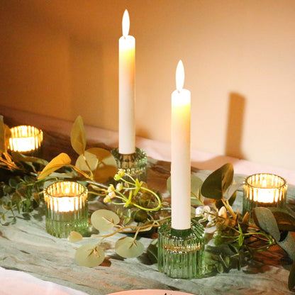 CHOCSTAY 3 Pcs Reversible Green Glass Candle Holders for Taper Tealight LED