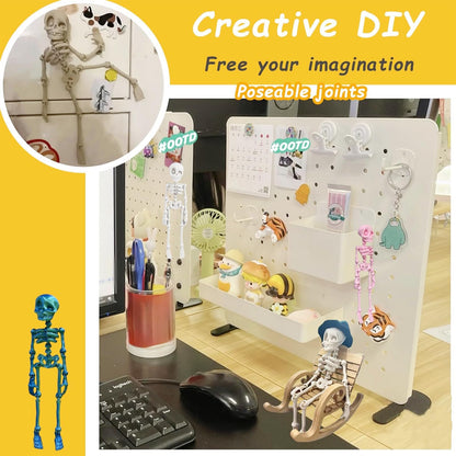 Funny Fridge Magnets 5pcs 3D Printed Skeleton Magnets for Locker and Office Posable Articulated Mini Skull Refrigerator Decorations Gothic Easter Room Decorations 7 Inches (Pink)