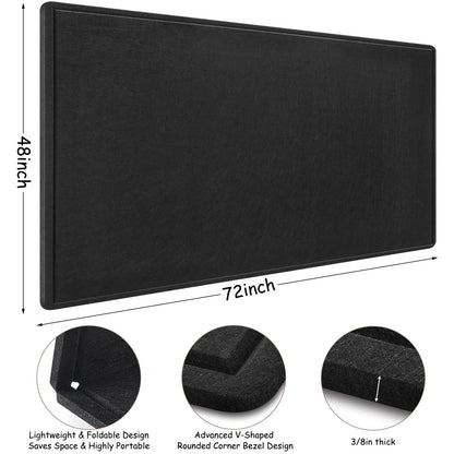 Large Bulletin Board - 72 x 48 Inches, Large Felt Board Decorative Pin Board for Wall, Foldable Photo Board, Lightweight Durable Pin Board for Home, Office, School, Classroom, Kitchen (Black)