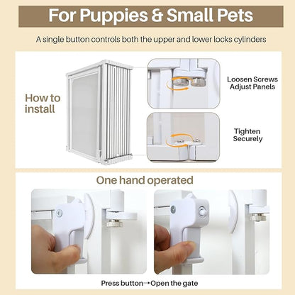 24" H Clear Dog Playpen Indoor, Metal Frame Acrylic Dog Play Pen Cage with Door - 8 Panels, Easy Assemble Pet Fence, DIY Foldable Puppy Pen for Ducks Cat Rabbit Small & Medium Pets- White