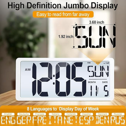 18.5" Extra Large Atomic Clock with Backlight Digital Wall Clock Battery Operated with Charging Function Jumbo LCD Display Clock Time/Calendar/Temperature for Wall Bedroom Classroom