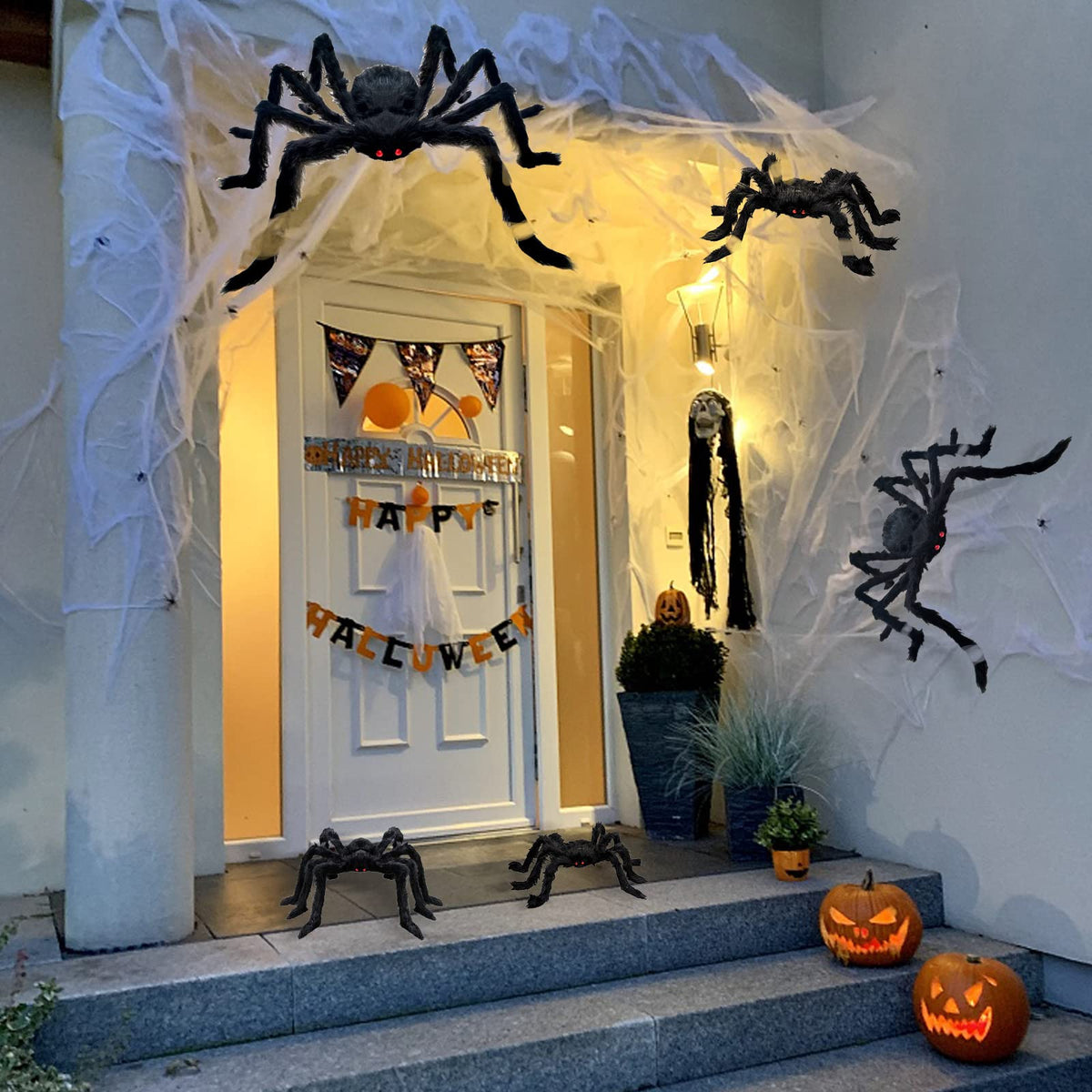 CH HAICHENG 5 Pcs Halloween Spiders Decorations, Realistic Spiders Halloween Decor Indoor Outdoor