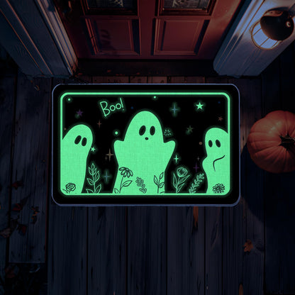 QIONG MENG Halloween Door Mat Rug Ghost Decorative Glow in The Dark Doormats Luminous Entrance Rugs Floor Front Mats for Farmhouse Home Kitchen 17 x 27 Inch