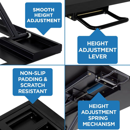 Mount-It! Standing Desk Converter, Sit Stand Desk Riser with Gas Spring, Ergonomic Height Adjustable Desktop Platform, Collapsible Slim Profile, Preassembled Workstation for Home & Office, Black