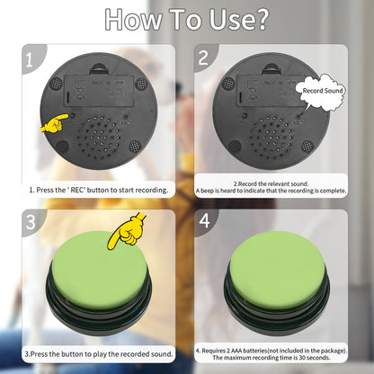 Set of 10 Dog Buttons for Communication, Dog Training Talking Buttons Starter Set, Recordable Buttons for Classroom 30-Second HD Recording, 100 Stickers