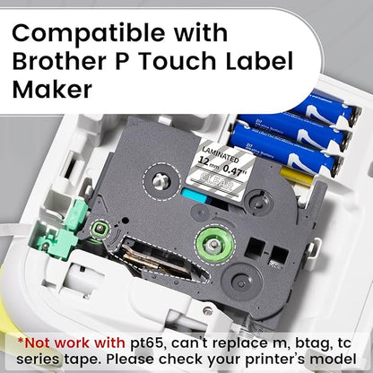 12mm 1/2" Laminated White on Clear Label Tape Tze-135 Compatible with Brother PTouch Label Maker PT D210 D200 H110, 0.47" x 26.2', 3-Pack tz Label Refill