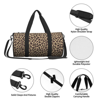 Gbuzozie Leopard Print Gym Duffle Bag Foldable Cheetah Lightweight Carry On Weekender Travel Duffel Bags Sport Bags For Fitness Yoga Beach Swim Men Women
