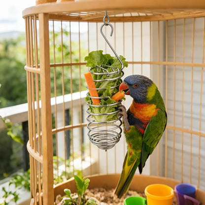 2pcs Millet Spray Holder for Parrots with Cleaning Brush, Stainless Steel Millet Holder Bird Food Feeder Basket for Pet Parakeet Cockatiel Conure Foraging Chew Accessories Supplies