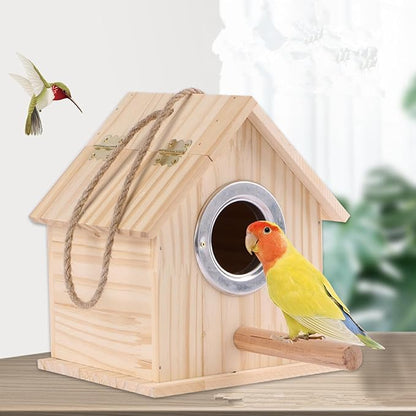 Parakeet Nesting Box, Parrot Wooden House Nesting Box, Bird Breeding Nest Warm Box with Stand Perch, Parrotlets Aviary Cage Budgie Mating Box for Lovebirds, Cockatiel, Budgie, and Small Birds