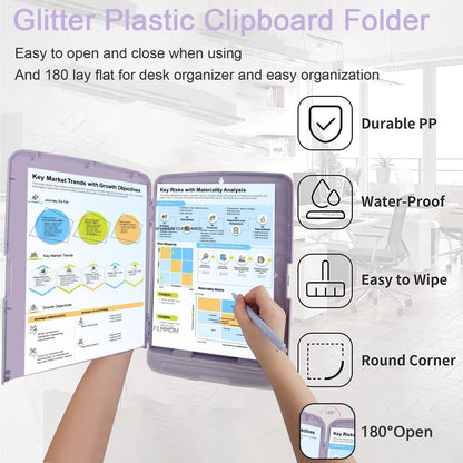 SFLHHDM Clipboard with Storage,Storage Clipboard with Pen Holder, A4 Binder Clip Boards 8.5x11 with Low Profile Clip,Side Opening Nursing Clipboards, Clipboards Folder for Office Supplies-Dusty Purple