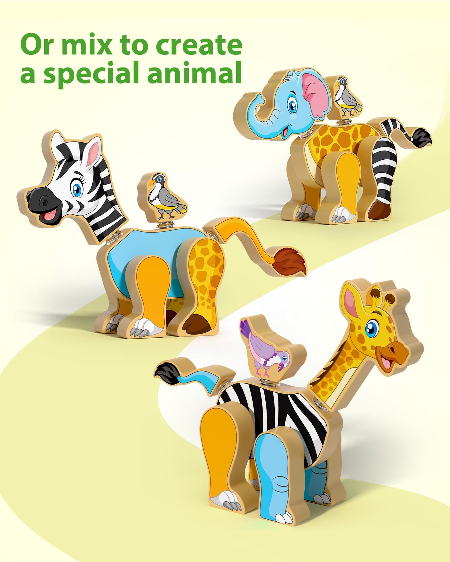 Coogam Wooden Snap Together Building Toy, Take Apart Construction Builders, Assembly Animal Building Blocks, STEM Fine Motor Learning Toy Gift for 3 4 5 Years Old Kids