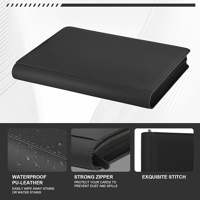 16 Pocket Toploader Binder,Holds 640 Top Loaders,Top Loader Binder for 3" x 4"Rigid Cards,Sleeves Card Collection Binder,20 Double Sided Pages,Compatible with Trading & Sports Holder (16Black)