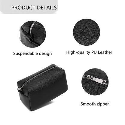 YONBEN PU leather Organizer Bag Lightweight Cosmetic Bag with Ring Clasp Perfect Travel Makeup Bag for Women (Black/PU)