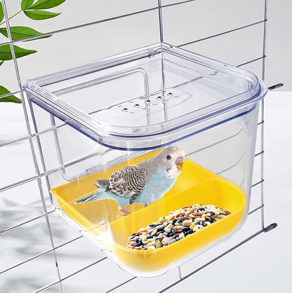 PINVNBY 2 in 1 Bird Bath for Cage,No Mess Parrot Bath Feeder with Hooks Hanging Parakeet Caged Bathing Tubs Multifunction Cube Budgie Shower Box for Canary Cockatiel Lovebird