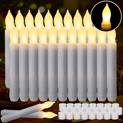 Remagr 24 Pcs Flameless LED Taper Candles for Christmas Tree, 6.5" Battery Operated Floating Candles LED Candles Handheld Flickering Flame Candlesticks with Rubber Ring for Wedding Xmas Decor
