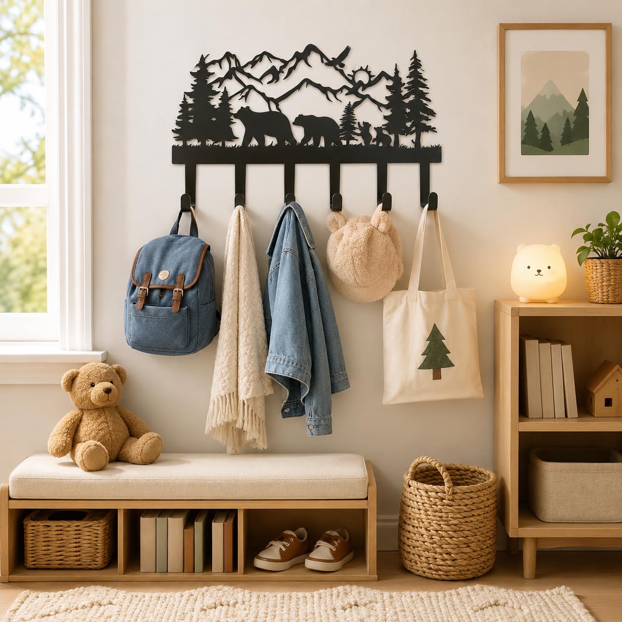 SIFZYJGN Metal Bear Coat Rack Wall Mount Cabin Coat Hanger Coat Hooks & Hat Hanger for Wall, Rustic Cabin Decor Wildlife Bear Hooks for Backpacks, Bags & Towels, Entryway Organizer