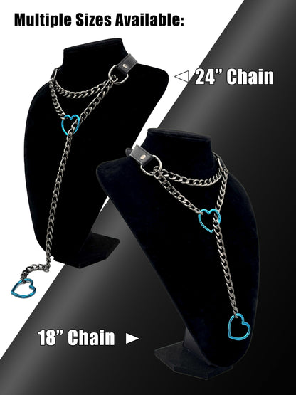 EverGlimp Black Leather Choker Collar For Women, Handmade Heart Slip Chain Choker Long Necklace with Adjustable Buckle