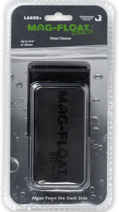 Mag-Float Large + Plus Black Stealth Glass Magnet Aquarium Scraper Cleaner with Blade - Floating Magfloat Magnetic Leaning Tool