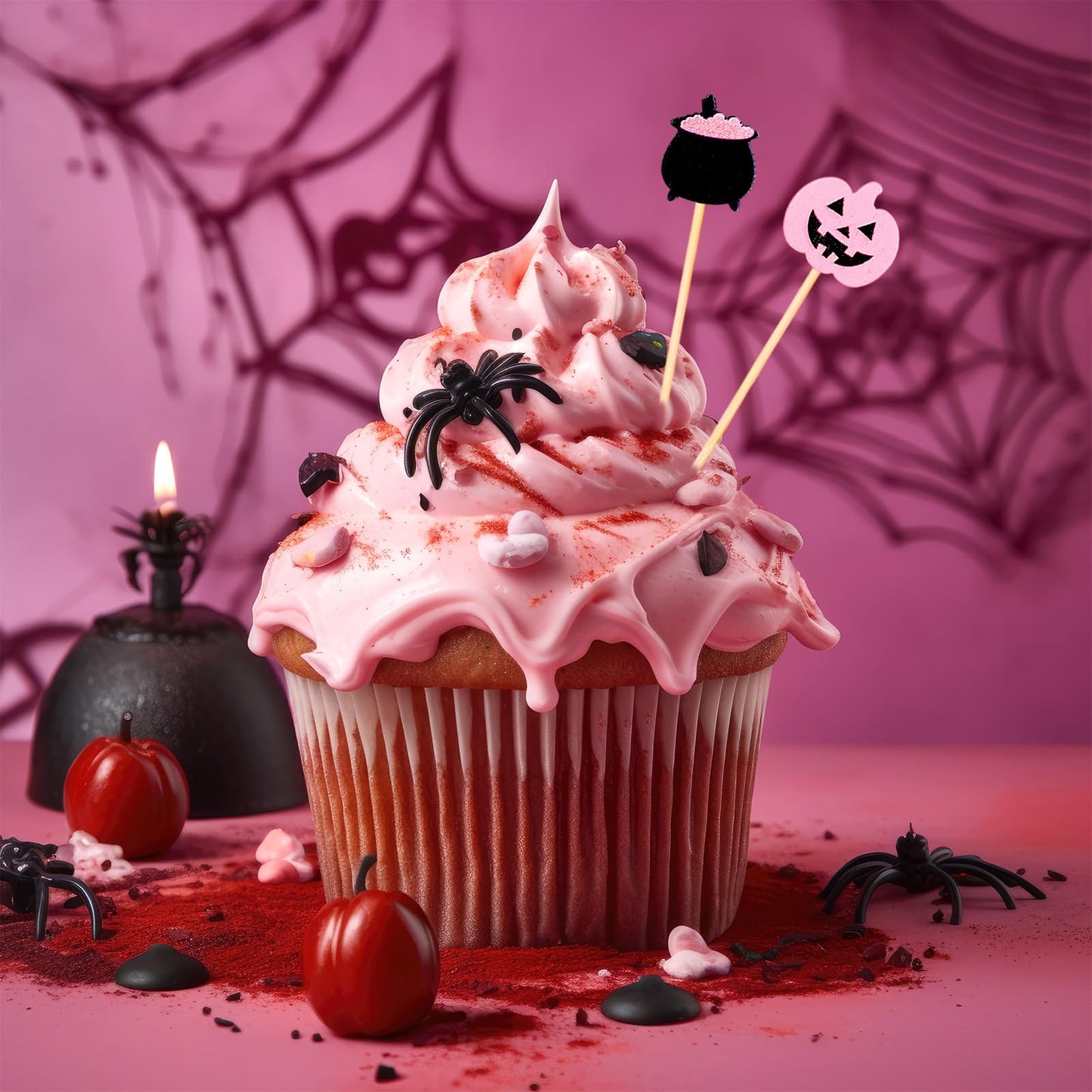 Whaline 120 Pcs Pink Black Halloween Cocktail Picks Cute Ghost Pumpkin Bamboo Toothpicks Garnish Sticks for Appetizers Fruit Sandwiches Drinks Skewers, 6 Designs