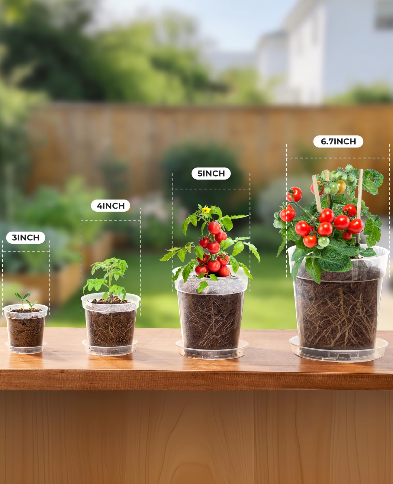 homenote 4/5/6.7 Inch Clear Nursery Pots 18 Pack with Drainage and Plant Saucers, Variety Pack Rigid High-Transparency Plastic Nursery Pots for Plants, Planter Nursery Pots with Drainage Holes
