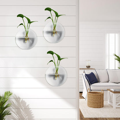 DOITOOL Wall Mounted Glass Vase for Hydroponics Plants, 4pcs Flat Bubble Hanging Terrarium Holders, Indoor Decorative Flower Containers for Wedding Centerpieces and Home Décor
