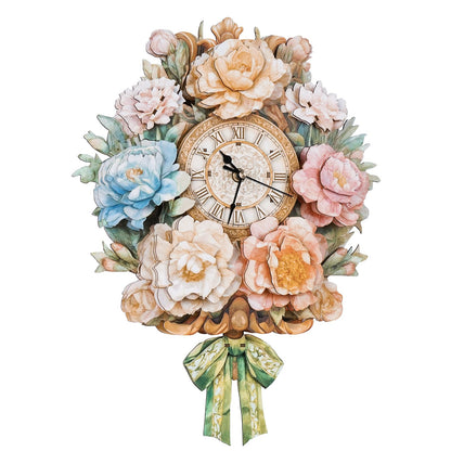 Rnfinewow 3D Wooden Puzzles for Adults, Flower Clock with Pendulum Model Kit, 3D Puzzles for Adults Room Home Decor DIY Wall Clock Kit, Holiday Birthday Christmas Day Gifts for Men Women