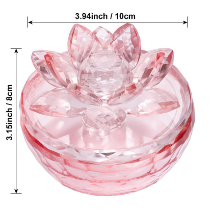 Dounx Crystal Jewelry Box, Small Glass Trinket Jar with Lid, Clear Lotus Flower Storage Holder for Women, Elegant Organizer Dish for Ring, Earrings, Necklace, Gift (Full pink)