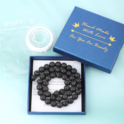 CMBYN Natural Stone Beads Round Genuine Real Stone Beading Strand Loose Gemstones DIY Smooth Bead for Bracelet Necklace Earrings Jewelry Making (Black Lava, 8mm 45 Pieces)