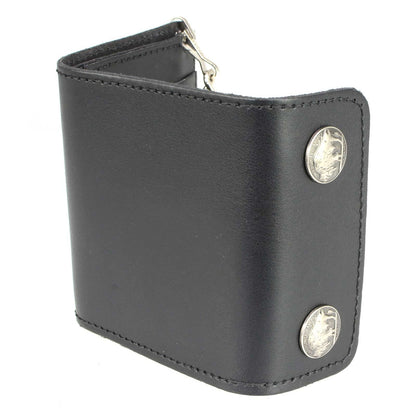 Milwaukee Leather MLW7821 Men's 4” Leather Biker Tri-Fold Wallet w/Buffalo Nickel Snaps Wallet w/Anti-Theft Stainless Steel Chain - One Size