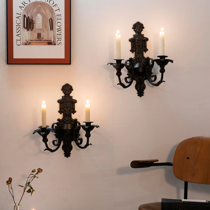 CC wonderland zone Candle Sconce(Set of 2)-Metal Gothic Wall Decorations-Rustic Home Decor-Black Gold Wall Candle Sconces,Dark Academia Decor
