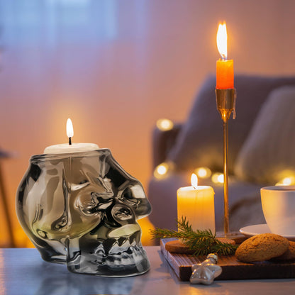 Skull Halloween Decor, Skull Candle Holder, Tea Light Holders for Home Decoration, Halloween Skeleton Tabletop Decor, Black