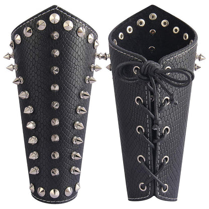 GelConnie Leather Bracers Gothic Spike Gauntlets Wristband Medieval Knight Armor Leather Wrist Guard Arm Cuffs Black Arm Guards Armband Halloween Cosplay Costume