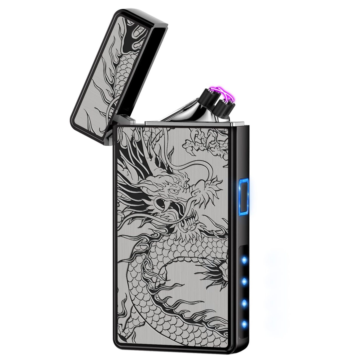 Electric Lighter, USB Rechargeable Plasma Arc Windproof Flameless Electronic Butane Free Mini Lighter for Candles, Fireworks, Outdoor Camping Activities (Black Dragon)